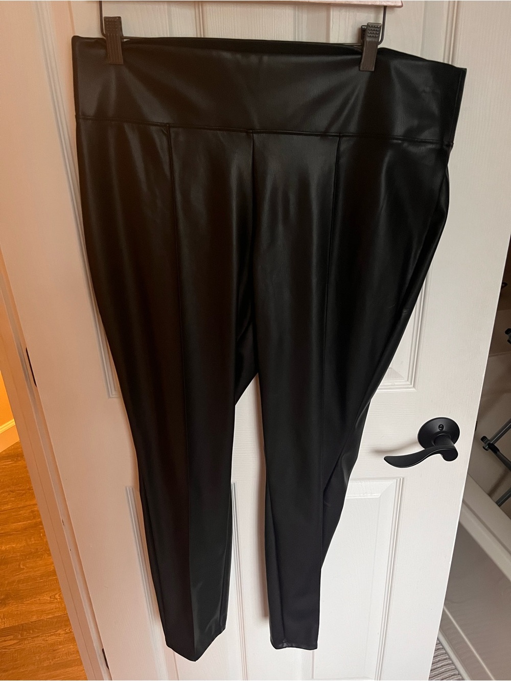 Black Faux Leather Leggings - Women's High-Waist Ponte